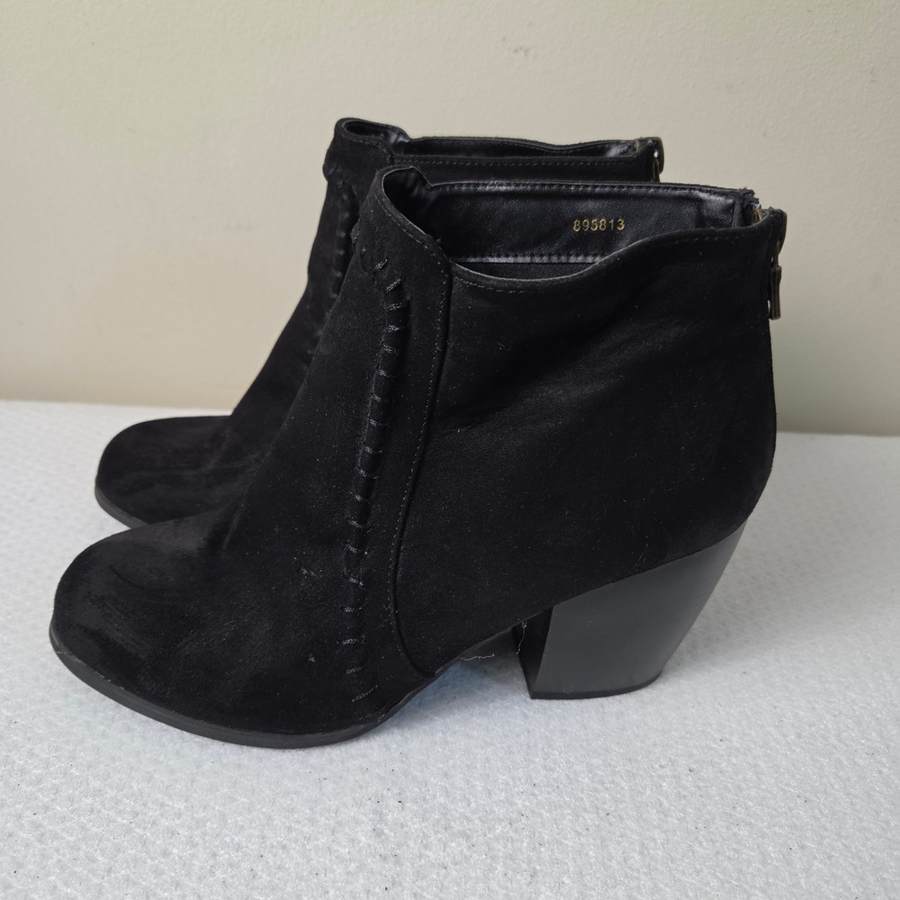 Charlotte Russe Womens Black Faux Suede Whipstitch Ankle Boots Block Heel Size 9